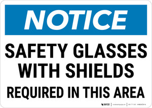 Notice: PPE Safety Glasses Shields Required in Area Landscape - Wall Sign