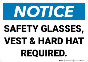 Notice: Safety Glasses Vest And Hard Hat Required Landscape - Wall Sign