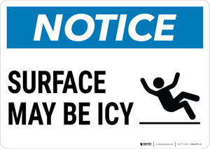 Notice: Surface May Be Icy Person Slipping Icon Landscape - Wall Sign