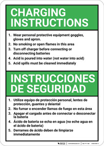 Bilingual Spanish Battery Charging Instructions - Wall Sign