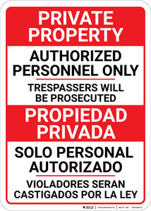 Bilingual Spanish Private Property Authorized Personnel Only - Wall Sign