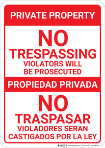 Bilingual Spanish Private Property No Trespassing No Traspasar - Wall Sign