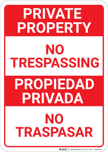 Bilingual Spanish Private Property No Trespassing Red & White - Wall Sign