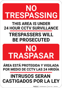 No Trespassing: Bilingual Spanish Surveillance - Wall Sign No Trespassing: Bilingual Spanish Surveillance - Wall Sign
