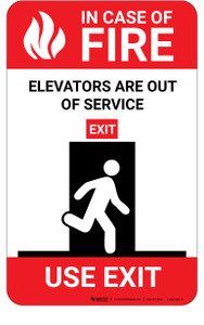 In Case Of Fire Elevators Are Out Of Service with Icon Portrait - Wall Sign