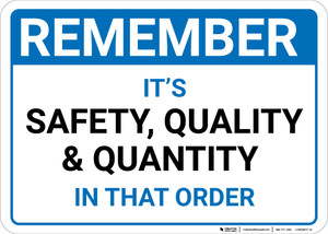 Remember: Safety Quality Quantity In That Order Landscape - Wall Sign Remember: Safety Quality Quantity In That Order Landscape - Wall Sign
