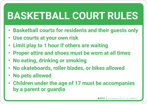 Basketball Court Rules Landscape - Wall Sign