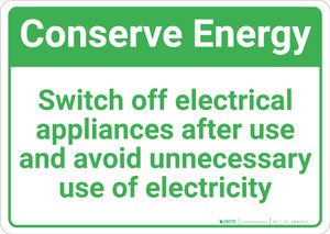 Conserve Energy Switch Off Electrical Appliances Landscape - Wall Sign