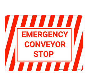Emergency Conveyor Stop with Hazard Border Landscape - Wall Sign