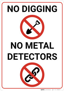 No Digging No Metal Detectors with Icons Portrait - Wall Sign