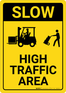 Slow High Traffic Area with Icons Portrait - Wall Sign