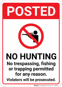 Posted No Hunting No Trespassing Fishing Or Trapping with Icon Portrait - Wall Sign Posted No Hunting No Trespassing Fishing Or Trapping with Icon Portrait - Wall Sign