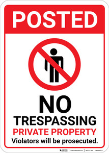 Posted No Trespassing Private Property with Icon Portrait - Wall Sign Posted No Trespassing Private Property with Icon Portrait - Wall Sign