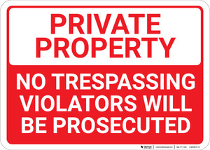 Private Property No Trespassing White Header Landscape - Wall Sign