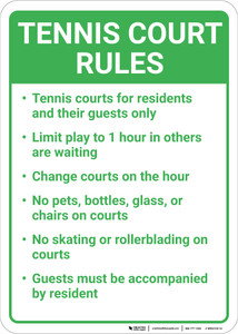 Tennis Court Rules: Six Rules Number Bulleted List Portrait - Wall Sign