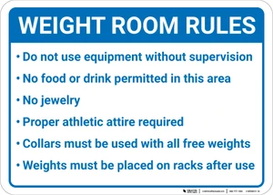 Weight Room Rules: Six Item Bulleted Rule List Landscape - Wall Sign
