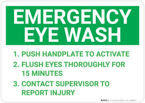 Emergency Eye Wash Instructions Landscape - Wall Sign