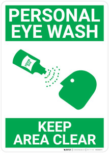 Personal Eye Wash Keep Area Clear with Icon Portrait - Wall Sign