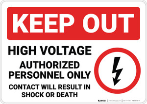 Keep Out High Voltage Authorized Personnel Only with Icon Landscape - Wall Sign Keep Out High Voltage Authorized Personnel Only with Icon Landscape - Wall Sign