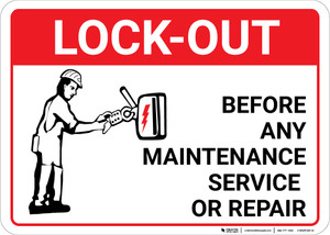 Lock Out Before Any Maintenance with Icon Landscape - Wall Sign