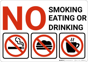 No Smoking Eating Or Drinking with Icons Red Landscape - Wall Sign