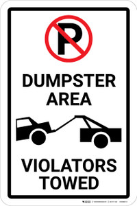 Dumpster Area Violators Towed with Icons Portrait - Wall Sign
