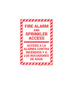 Fire Alarm And Sprinkler Access Bilingual Spanish Portrait - Wall Sign