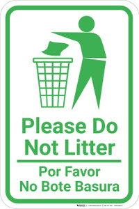 Please Do Not Litter Bilingual Spanish with Large Icon Portrait - Wall Sign