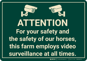 Attention This Farm Employs Video Surveillance with Icons Landscape - Wall Sign