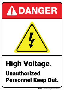 Danger: High Voltage Unauthorized Personnel Keep Out with Icon ANSI - Wall Sign