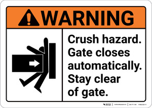 Warning: Crush Hazard Gate Closes Automatically with Icon ANSI - Wall Sign