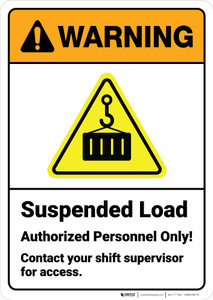 Warning: Suspended Load Authorized Personnel with Icon ANSI - Wall Sign