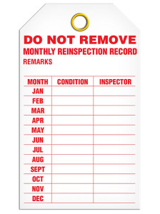 Monthly Inspection Record Tag