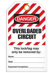Lockout Overladed Circuit Striped Tags