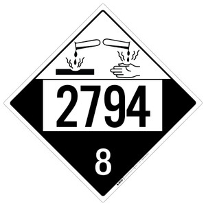 Corrosive: Class 8 - UN2794 - Placard Sign