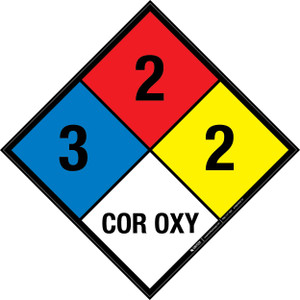 NFPA Diamond 704: 3-2-2 COR OXY - Wall Sign