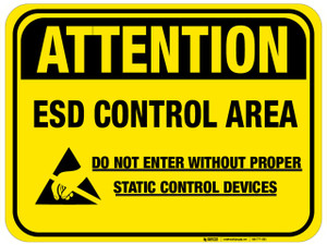 Floor Sign - Attention ESD Control Area with yellow background