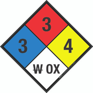 NFPA Diamond 704: 3-3-4 W OX - Wall Sign
