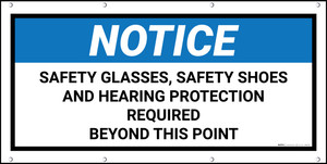 Notice Safety Glasses Shoes Hearing Protection Required Beyond This Point Black Frame Banner