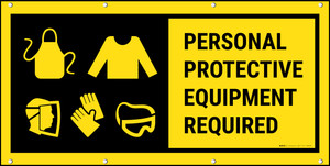 PPE Required Icons On Black Background Banner