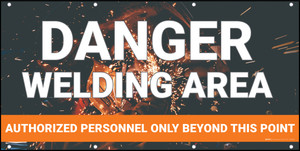 Danger Welding Area Authorized Personnel Orange Banner