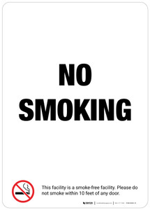 No Smoking / Smoke Free Facility Wall Sign