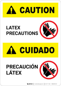Caution: Latex PreCaution: Bilingual (Spanish) - Portrait Wall Sign