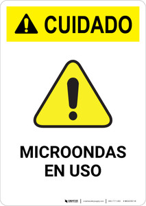Caution: Microwave in Use ANSI - Portrait Wall Sign