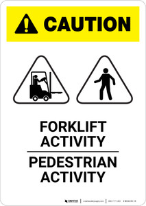 Caution: Pedestrian Activity Forklift Activity - Portrait Wall Sign