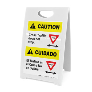 Caution: Cross Traffic Does Not Stop Bilingual Spanish - A-Frame Sign