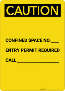 Caution: Confined Space No. Permit Required - Portrait Wall Sign