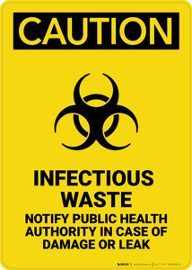 Caution: Infectious Waste Notify Public Health Authority - Portrait Wall Sign