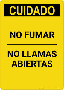 Caution: No Smoking No Open Flames Spanish - Portrait Wall Sign