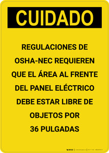 Caution: OSHA NEC Regulations Requires Spanish - Portrait Wall Sign